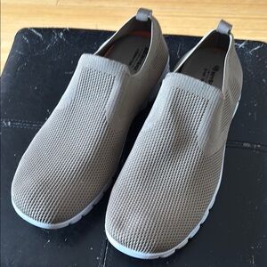Gray Slip-On Loafers with Knit Fabric and White Sole